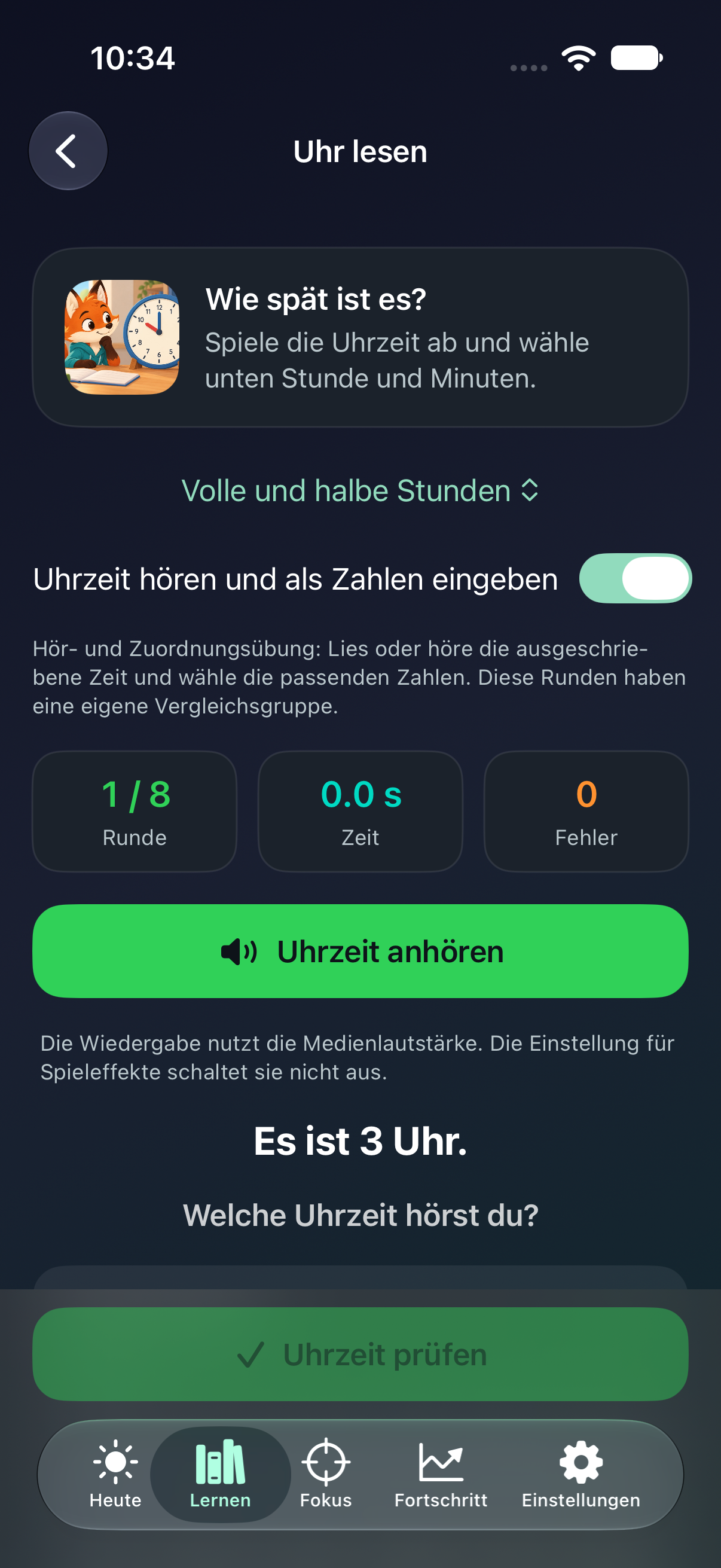 Uhr lesen im Hörmodus mit eigener Abspieltaste