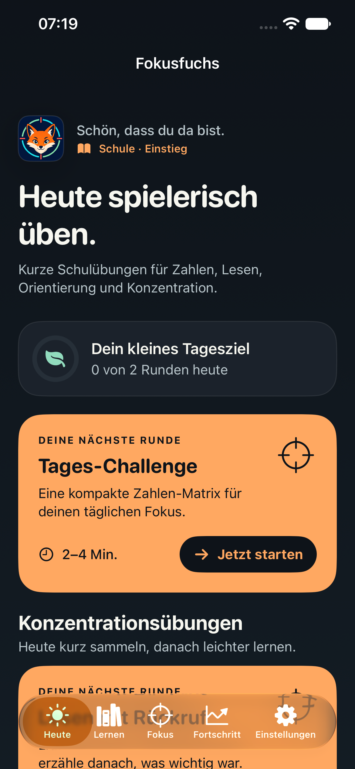 Die überarbeitete Fokusfuchs-Startseite in Version 1.3